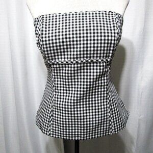 White House Black Market Black and White Gingham Strapless Bustier Corset Top